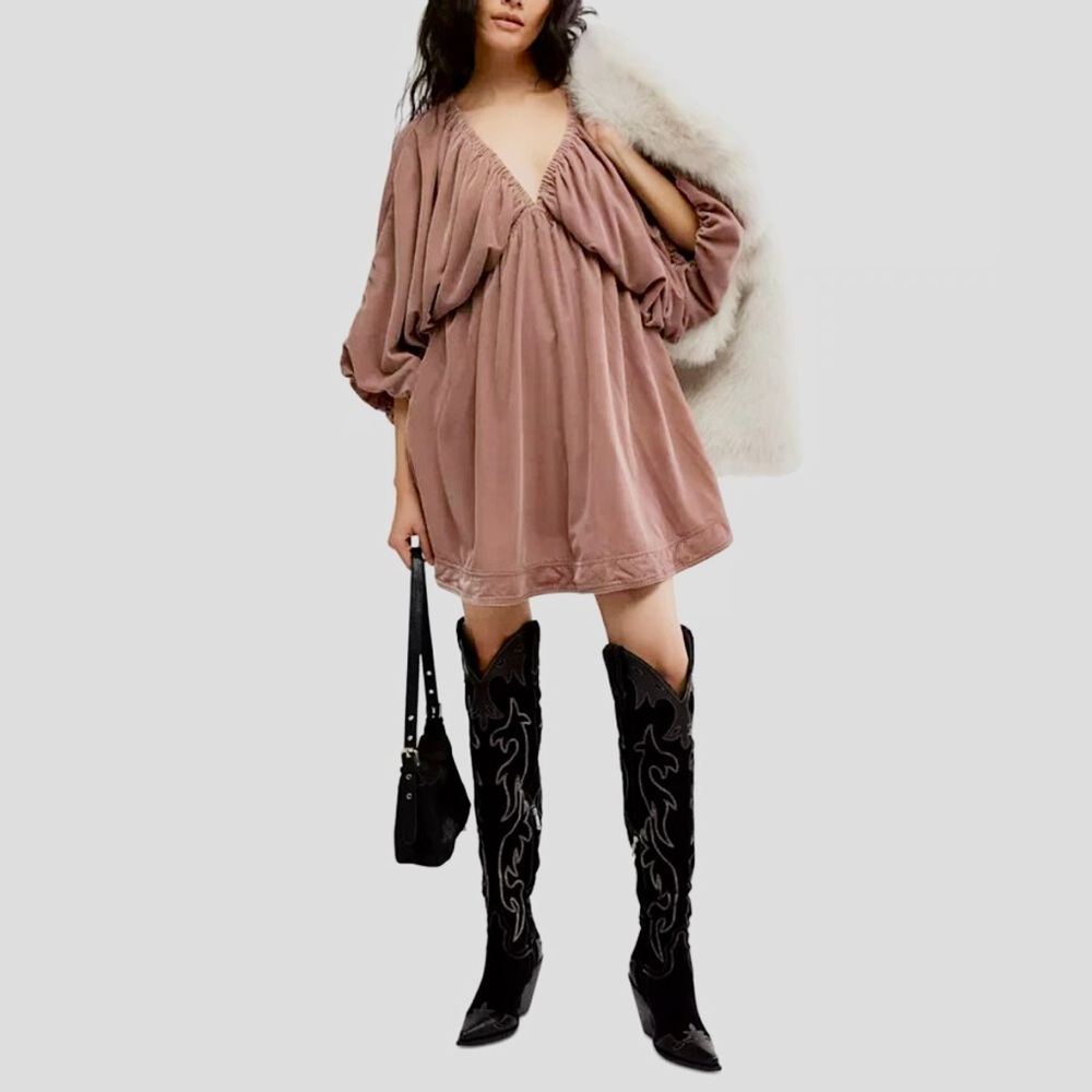 Free People Portia Romantic Velvet Mini Dress Women's M - BNWT